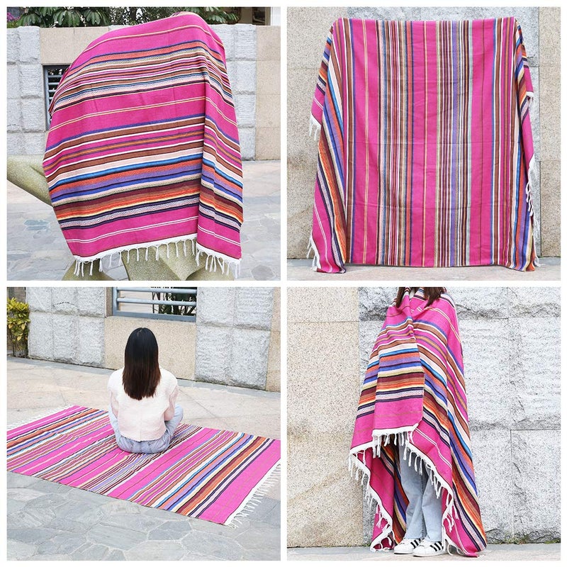 Eccbox Large Mexican Serape Blanket with Assorted Bright Colors - Mexican Tablecloth for Wedding Party Decorations (Jacquard Rose Red) - Image 2